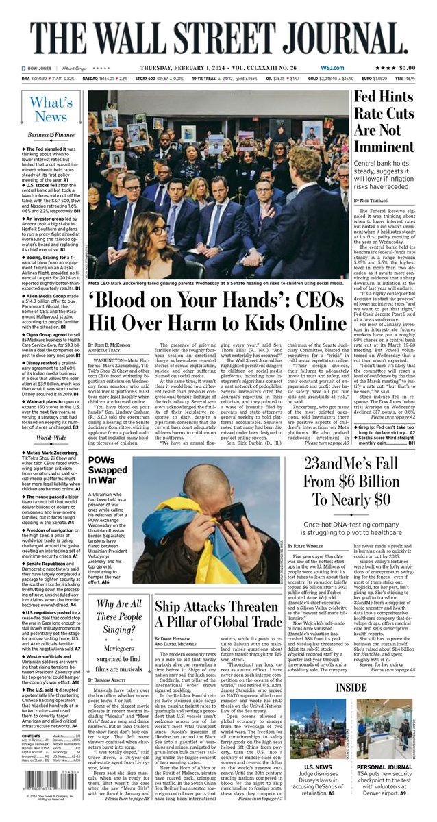MacroTraders.ro - The front page of the Wall Street Journal - Thursday 01.02.2024 Picture