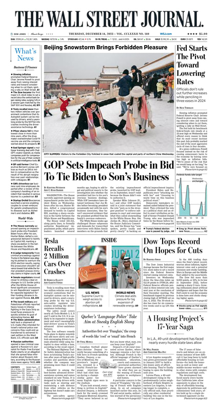 MacroTraders.ro - the front page of The Wall Street Journal - Thursday 14.12.2023 Picture