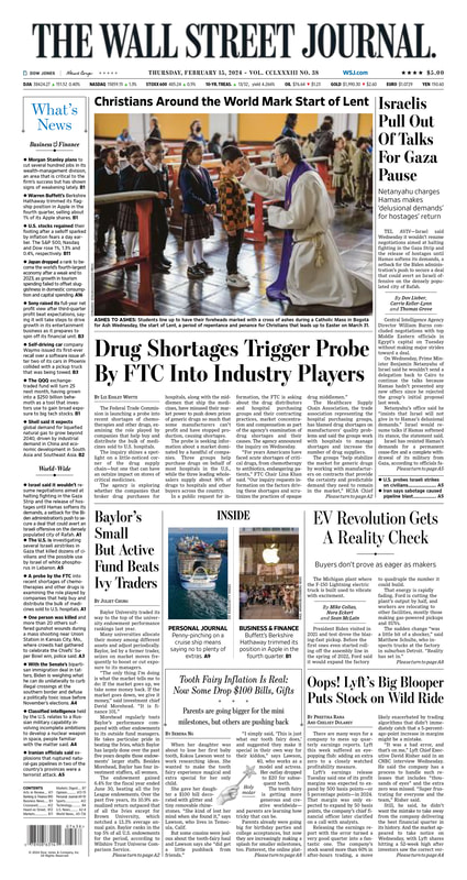 MacroTraders.ro - the front page of The Wall Street Journal - Thursday 15.02.2024 Picture