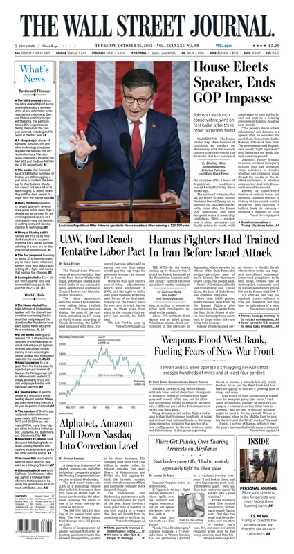 MacroTraders.ro - the front page of The Wall Street Journal - Thursday 26.10.2023 Picture