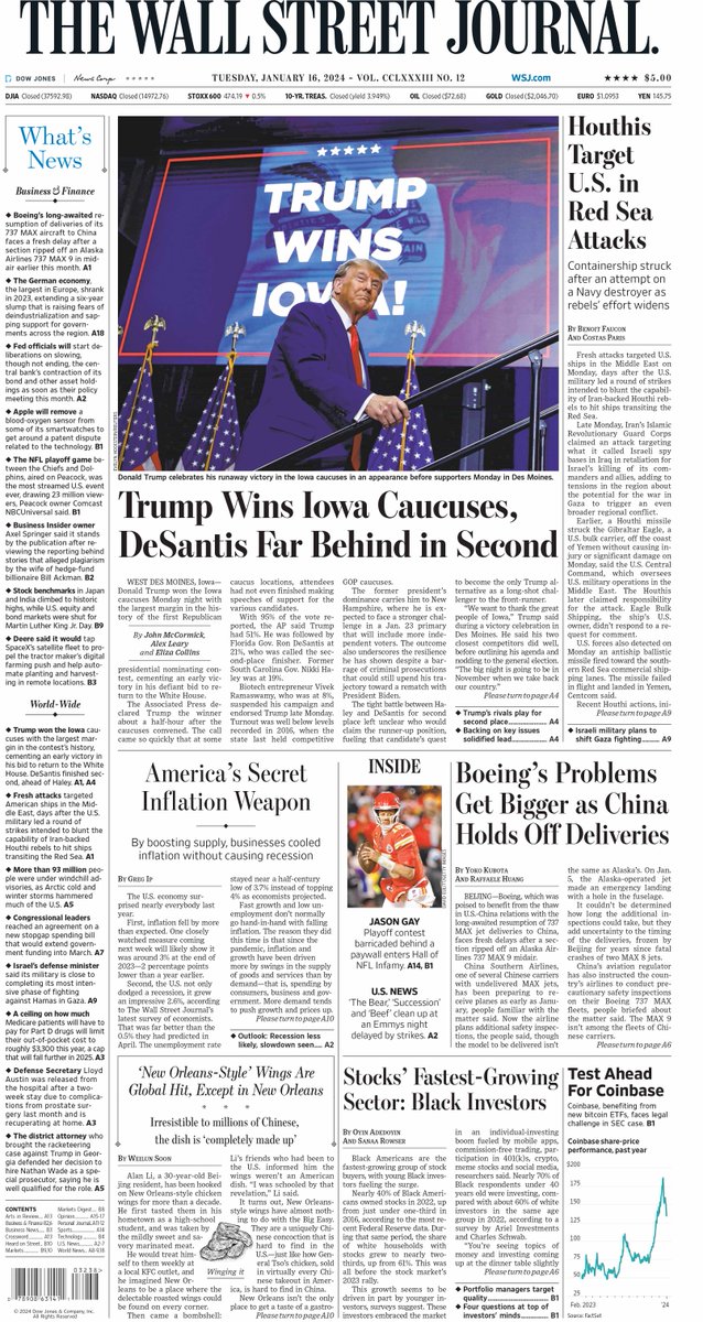 MacroTraders.ro - The front page of the Wall Street Journal - Tuesday 16.01.2024 Picture