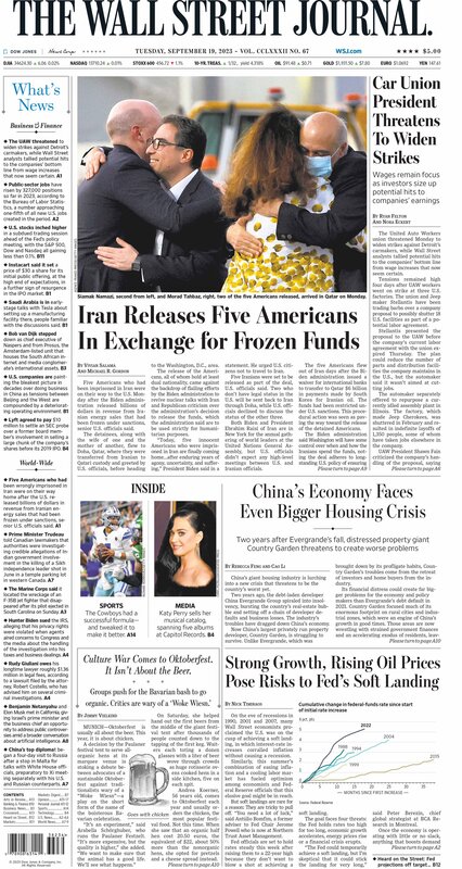 MacroTraders.ro - The front page of The Wall Street Journal - Tuesday 19.09.2023 Picture