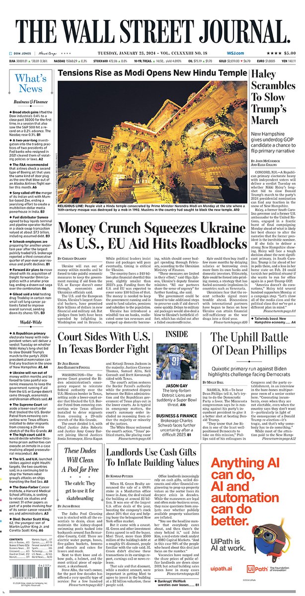 MacroTraders.ro - The front page of the Wall Street Journal - Tuesday 23.01.2024 Picture