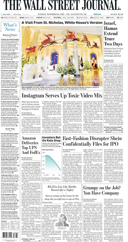 MacroTraders.ro - the front page of The Wall Street Journal - Tuesday - 28.11.2023 Picture