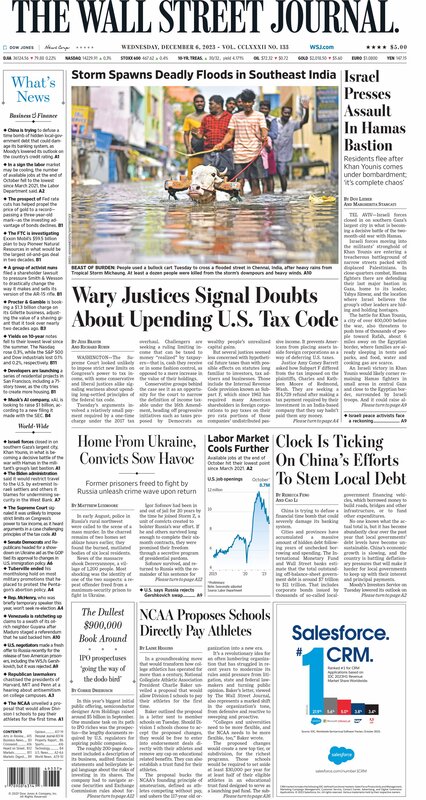 MacroTraders.ro - The front page of The Wall Street Journal - Wednesday 06.12.2023 Picture