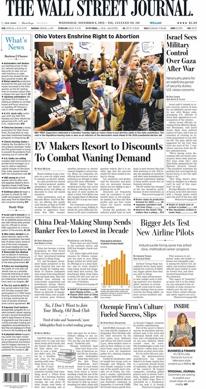 MacroTraders.ro - the front page of The Wall Street Journal - Wednesday 08.11.2023 Picture