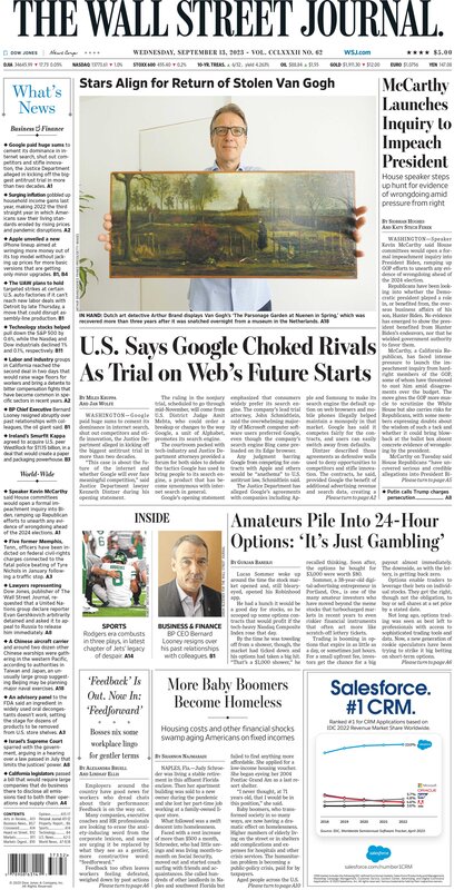 MacroTraders.ro - the front page of The Wall Street Journal - Wednesday 13.09.2023 Picture
