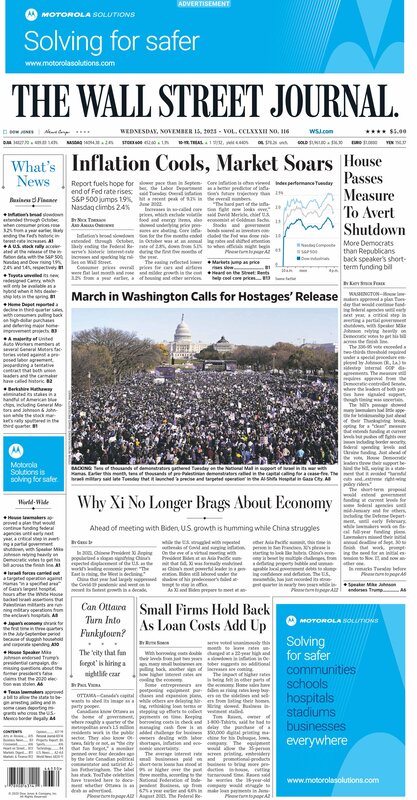 MacroTraders.ro - the front page of The Wall Street Journal - Wednesday 15.11.2023 Picture