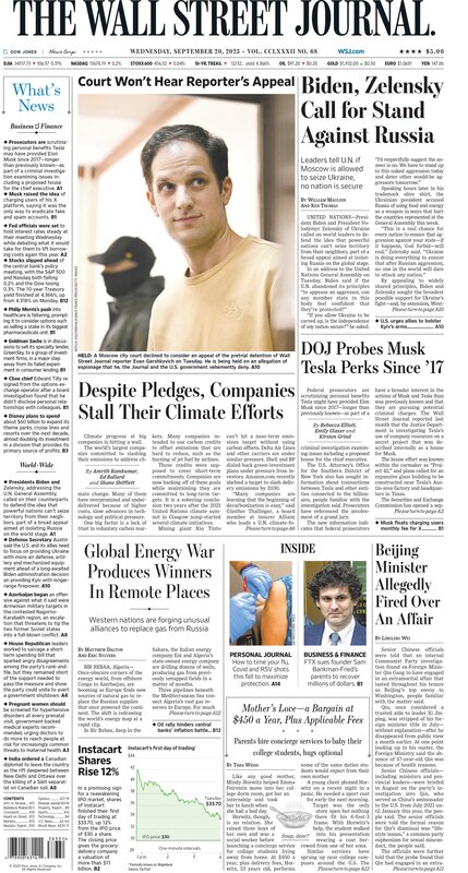 MacroTraders.ro - The front page of The Wall Street Journal - Wednesday 20.09.2023 Picture