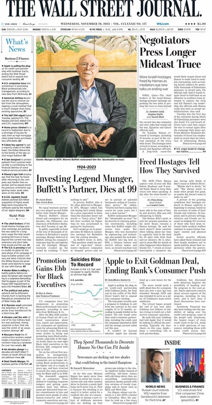 MacroTraders.ro - the front page of The Wall Street Journal - Wednesday 29.11.2023 Picture