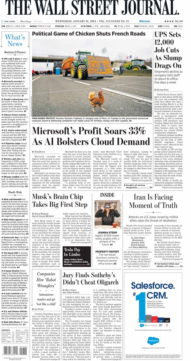 MacroTraders.ro - The front page of the Wall Street Journal - Wednesday 31.01.2024 Picture