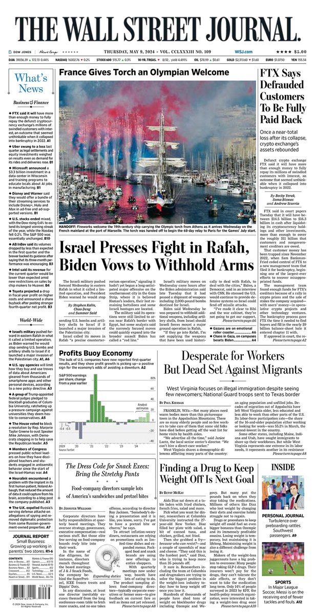 MacroTraders.ro - The front page of Wall Street Journal - 4 Thursday - 09.05.2024 Picture