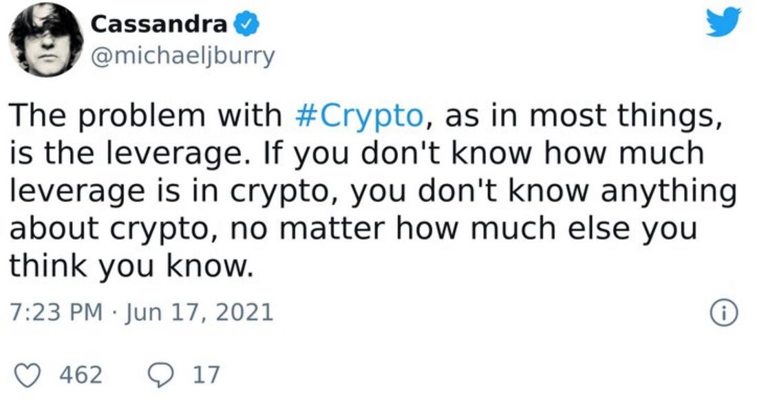 Michael J Burry Tweet about crypto leverage Picture