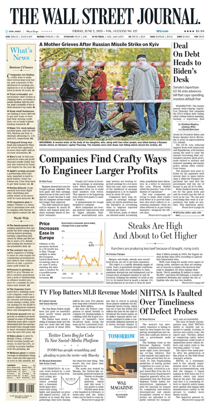 The front page of The Wall Street Journal - Friday 02.06.2023 - MacroTraders.ro Picture