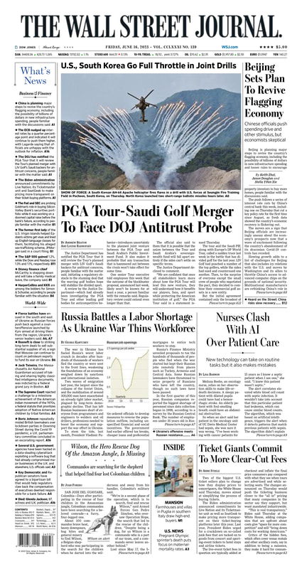 The front page of The Wall Street Journal - Friday 16.06.2023 - Macro Blog Romania Picture