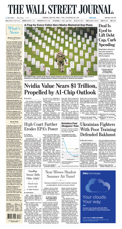 The front page of The Wall Street Journal - Friday 26.05.2023 Picture