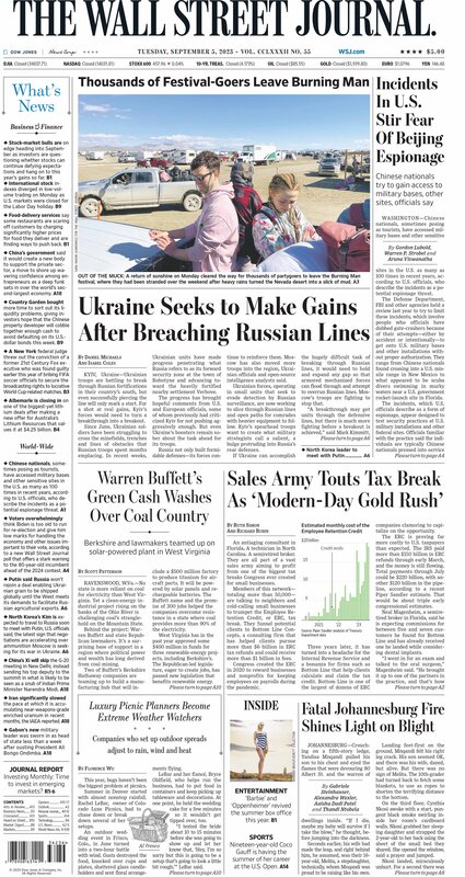 The front page of The Wall Street Journal - Macro Traders Blog Romania - Tuesday 05.09.2023 Picture