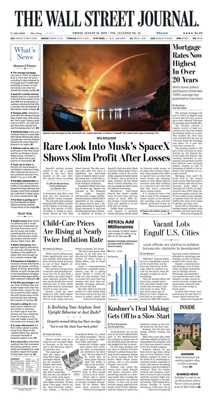 The front page of The Wall Street Journal - Macro Traders Romania Blog - Friday 18.08.2023 Picture