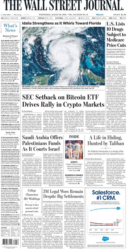 The front page of The Wall Street Journal - Macro Traders Romania Blog - Wednesday 30.08.2023 Picture
