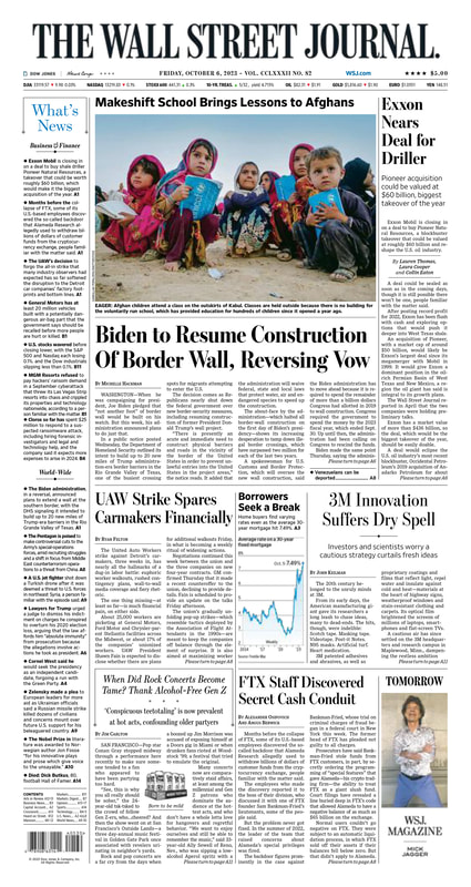 The front page of The Wall Street Journal - MacroTraders.ro - Friday 06.10.2023 Picture
