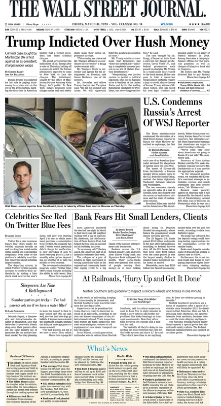 First Page of the Wall Street Journal  31.03.2023 Picture