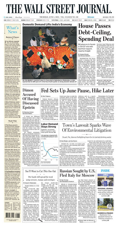 The front page of The Wall Street Journal - Thursday 01.06.2023 Picture