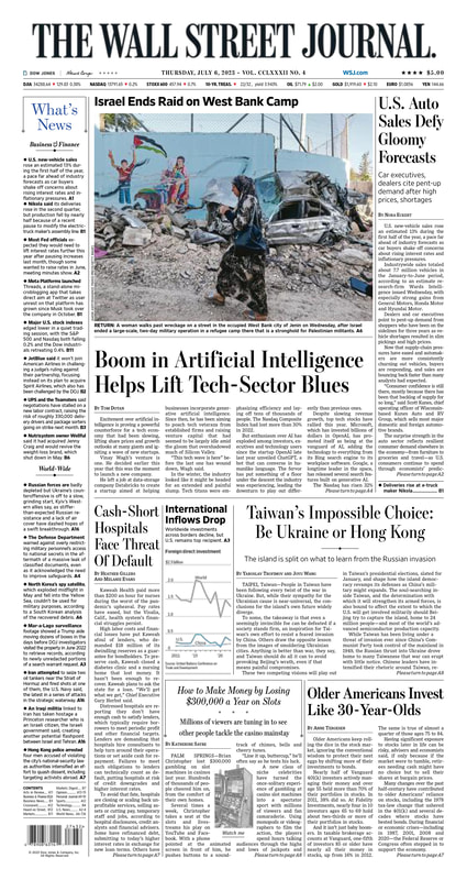 The front page of The Wall Street Journal  - Thursday 06.07.2023 Picture