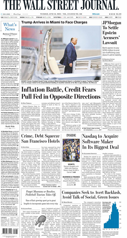 The front page of The Wall Street Journal Tuesday 13.06.2023 Macro Traders Blog Picture
