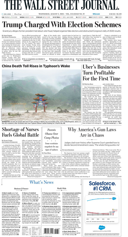 The front page of The Wall Street Journal - Wednesday 02.08.2023 Picture
