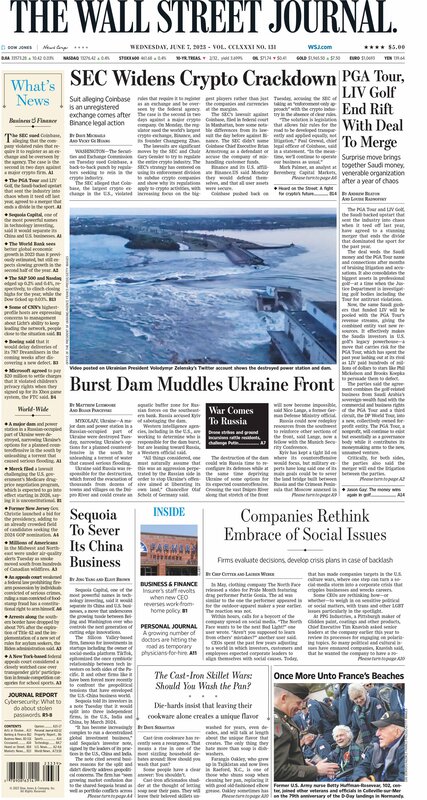 The front page of The Wall Street Journal - Wednesday 07.06.2023 Picture