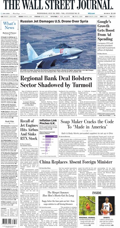 The front page of The Wall Street Journal - Wednesday 26.07.2023 - Macro Blog Romania Picture