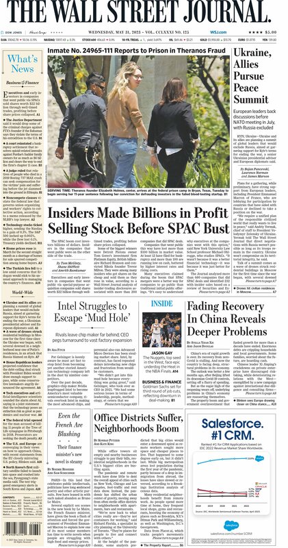 The front page of The Wall Street Journal - Wednesday 31.05.2023 Picture