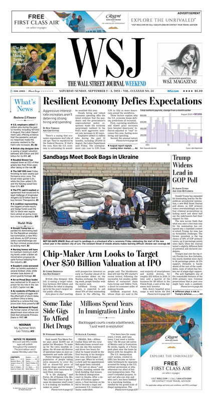The front page of today's Wall Street Journal - Macro Traders Romania Blog - Monday 04.09.2023 Picture