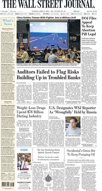 Front Page of the Wall Street Journal 11.04.2023 Picture