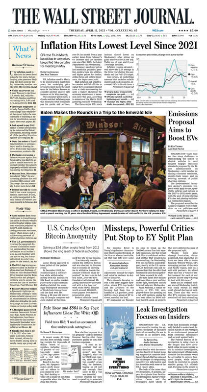 The Wall Street Journal - Front Page - 13.04.2023 Picture