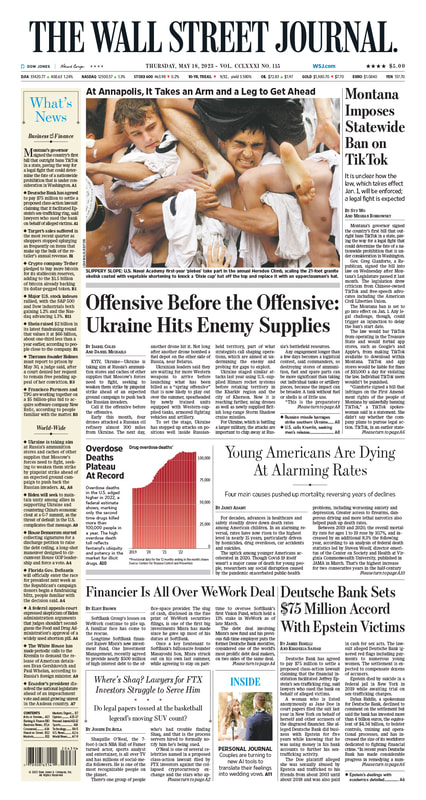 The Wall Street Journal - Front page - Thursday 18.05.2023 Picture