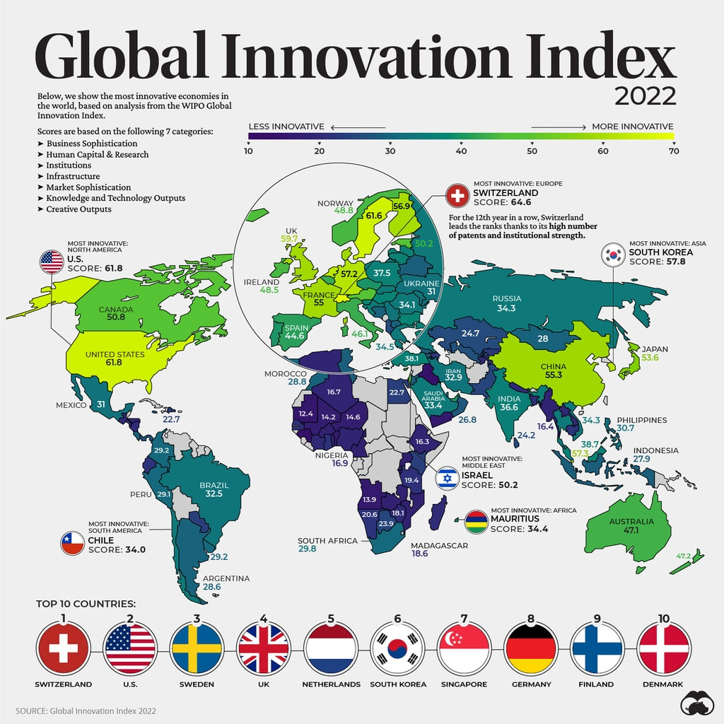 Visual Capitalist Mapped - The Most Innovative Countries in the World in 2022 Picture