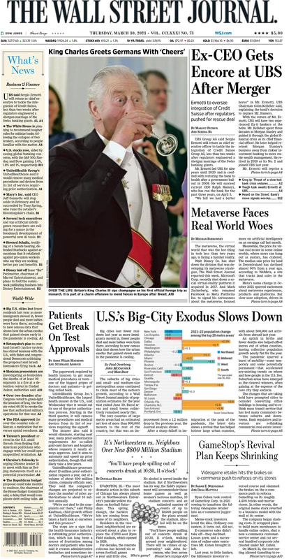 Wall Street Journal First Page 30 March 2023 Picture
