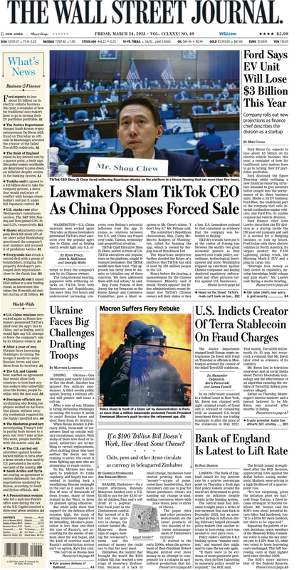 First Page of the Wall Street Journal 24.03.2023 Picture