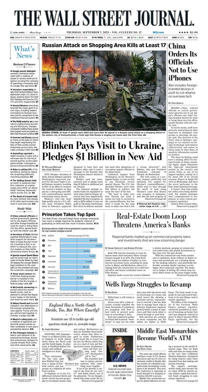 www.MacroTraders.ro - The front page of The Wall Street Journal - 07.09.2023 Picture